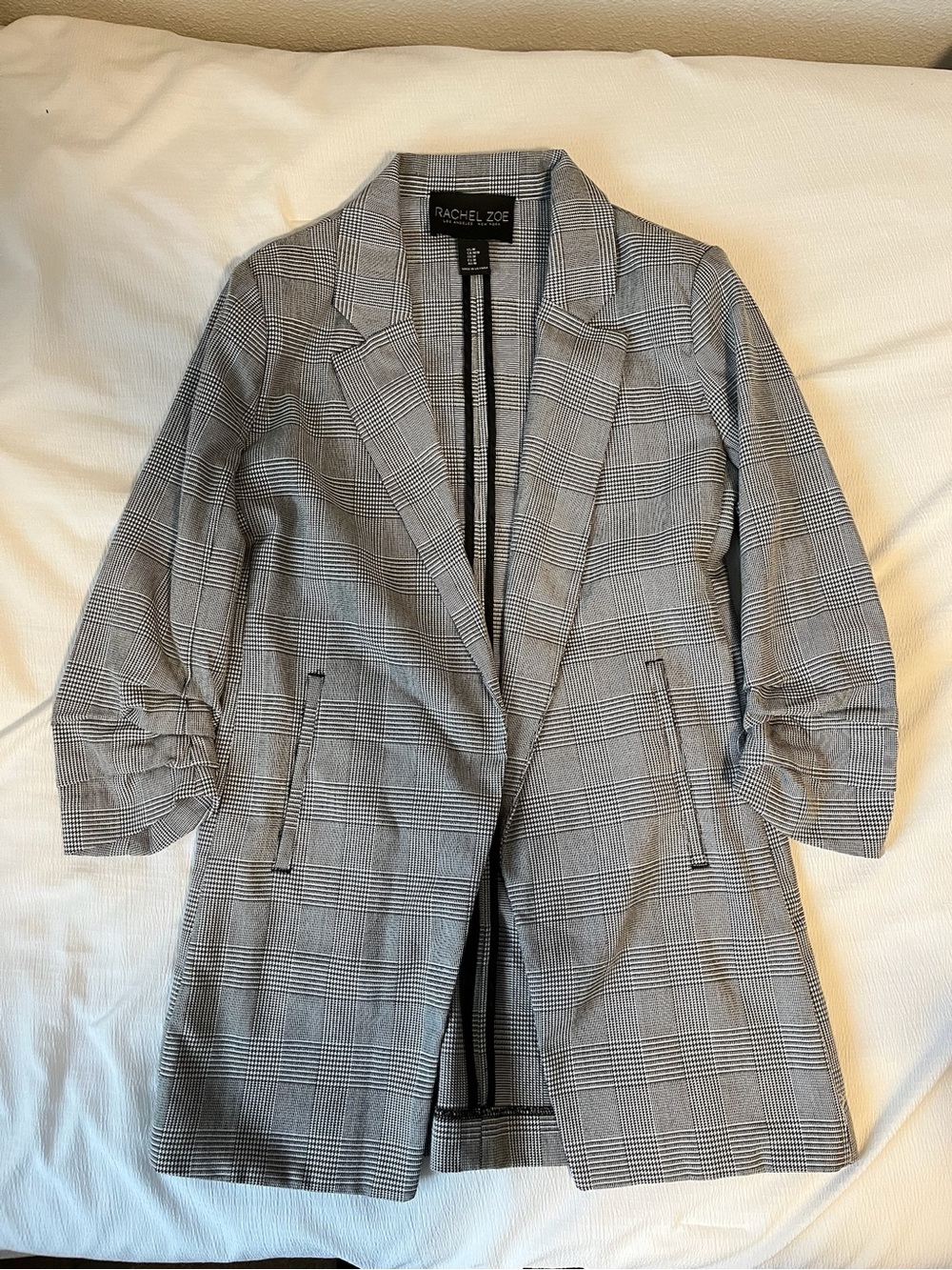 Rachel Zoe Black and White Plaid Long Blazer